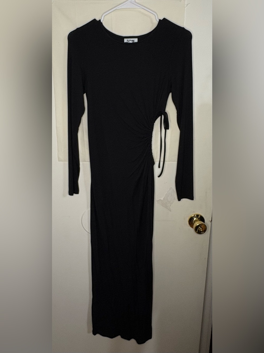 Future Collective Side-Ruched Black Long-Sleeve Maxi Dress